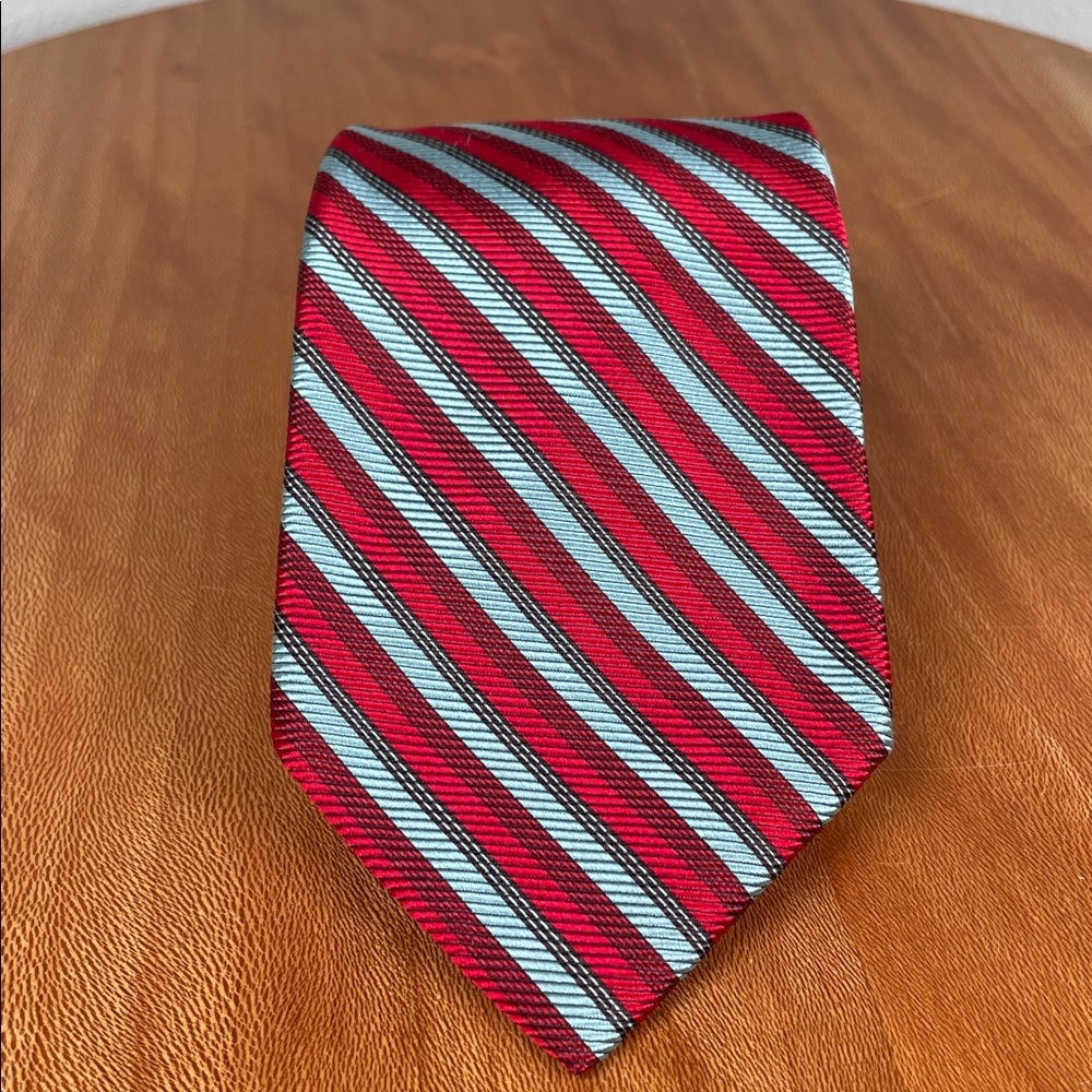 Christian Dior Lord & Taylor Red Blue Striped Pattern Silk Tie